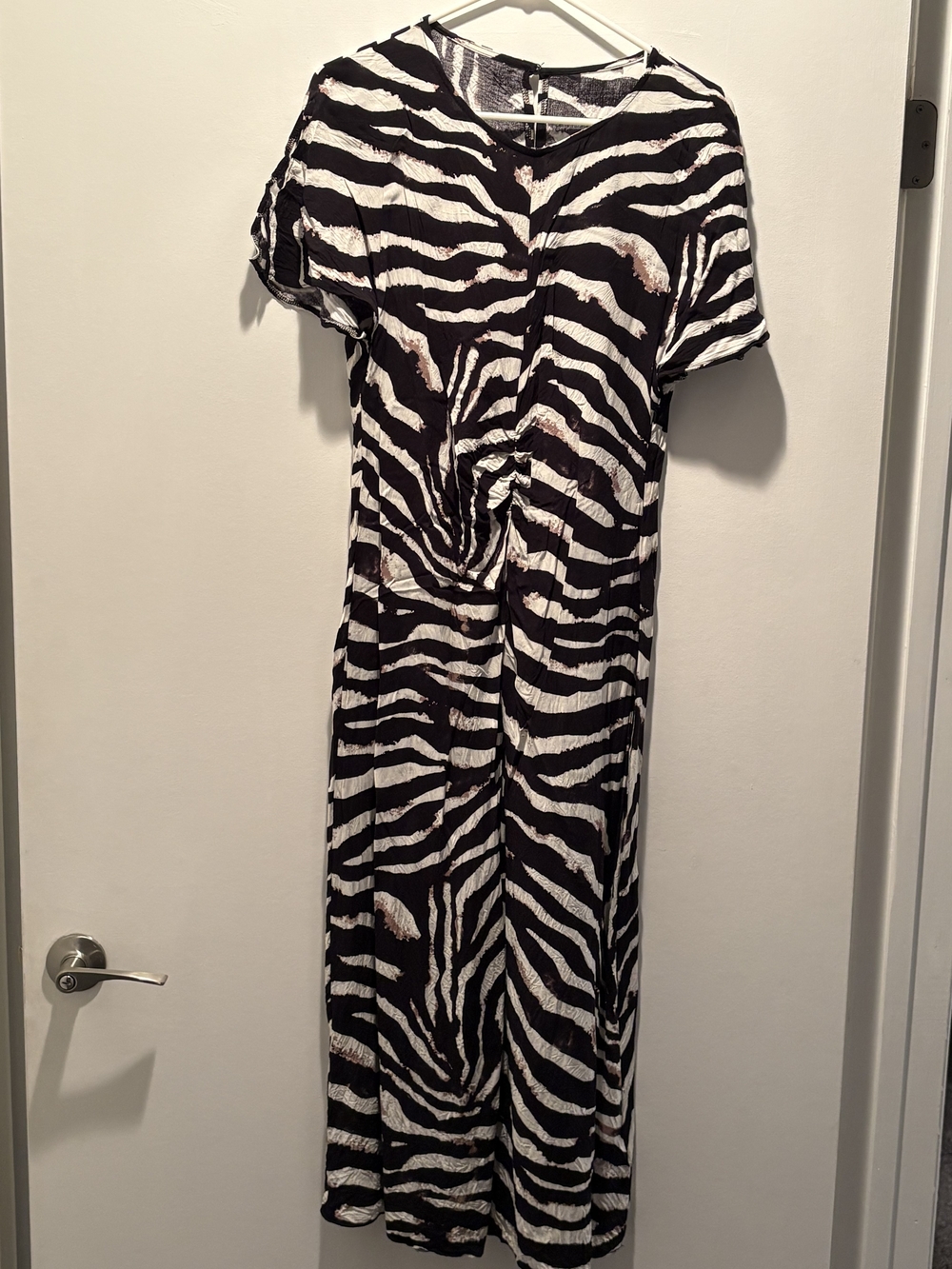 Zebra-Print Short Sleeve Maxi Dress - Black & White